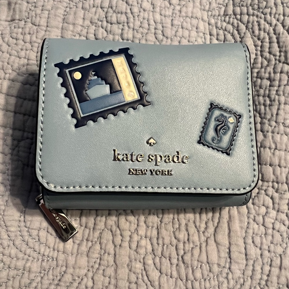 Kate Spade Small Trifold Wallet Off the Grid Blue Fresh Water New!!